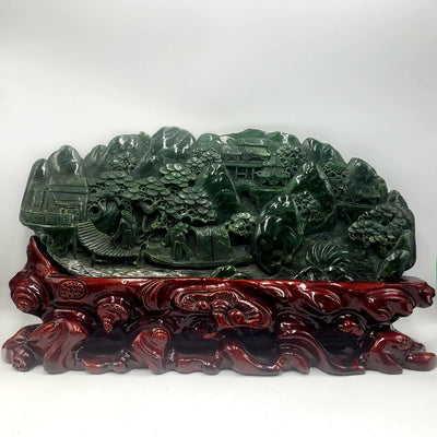 Jade Mountain Carving - Sages & River Scene - The Jade Store