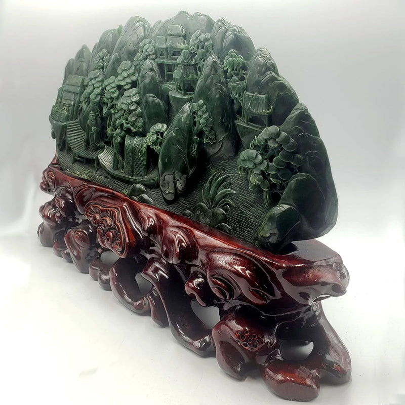 Jade Mountain Carving - Sages & River Scene - The Jade Store