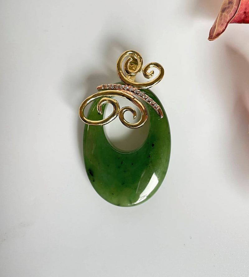 Jade Oval Butterfly Vermeil Pendant