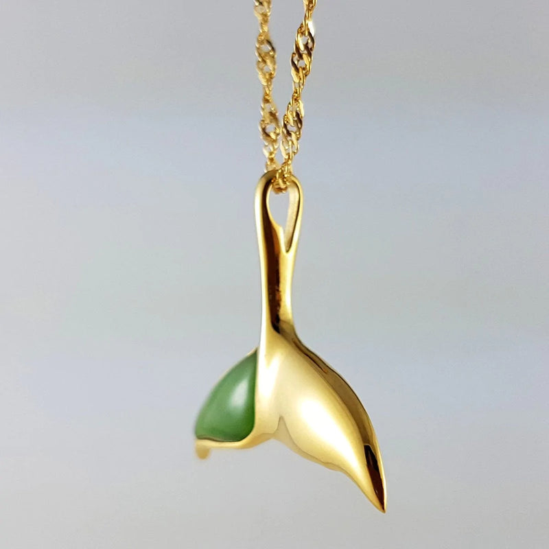 Jade Pendant - Whale Tail in Gold Stainless - The Jade Store