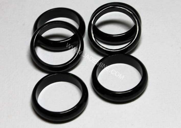 Narrow Band Ring, Black Jade