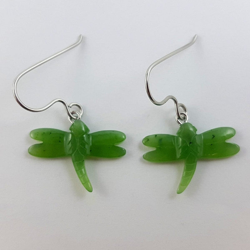 Canadian Nephrite Jade Dragonfly Earrings - 0360 - Jade Earrings - Green Jade - Gold or Silver Tone