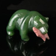 Canadian Nephrite Jade Grizzly Bear-Rhodonite-Fish , Bear Carving