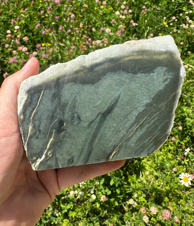 Wyoming Sage Nephrite Jade w/ pseudomorphed Quartz Crystals - 1.3