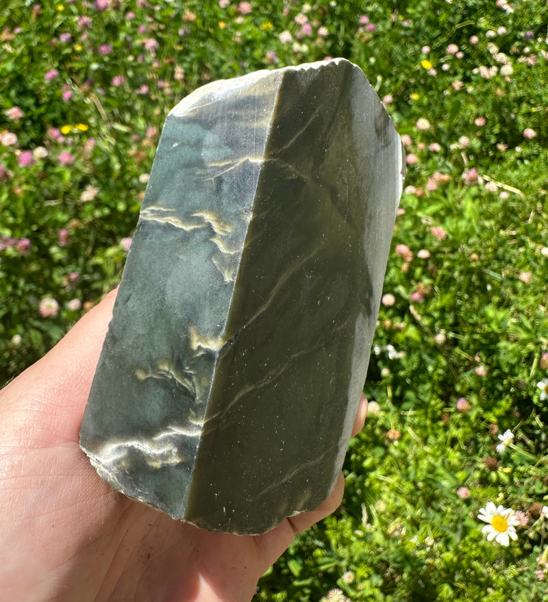 Wyoming Sage Nephrite Jade w/ pseudomorphed Quartz Crystals - 1.3