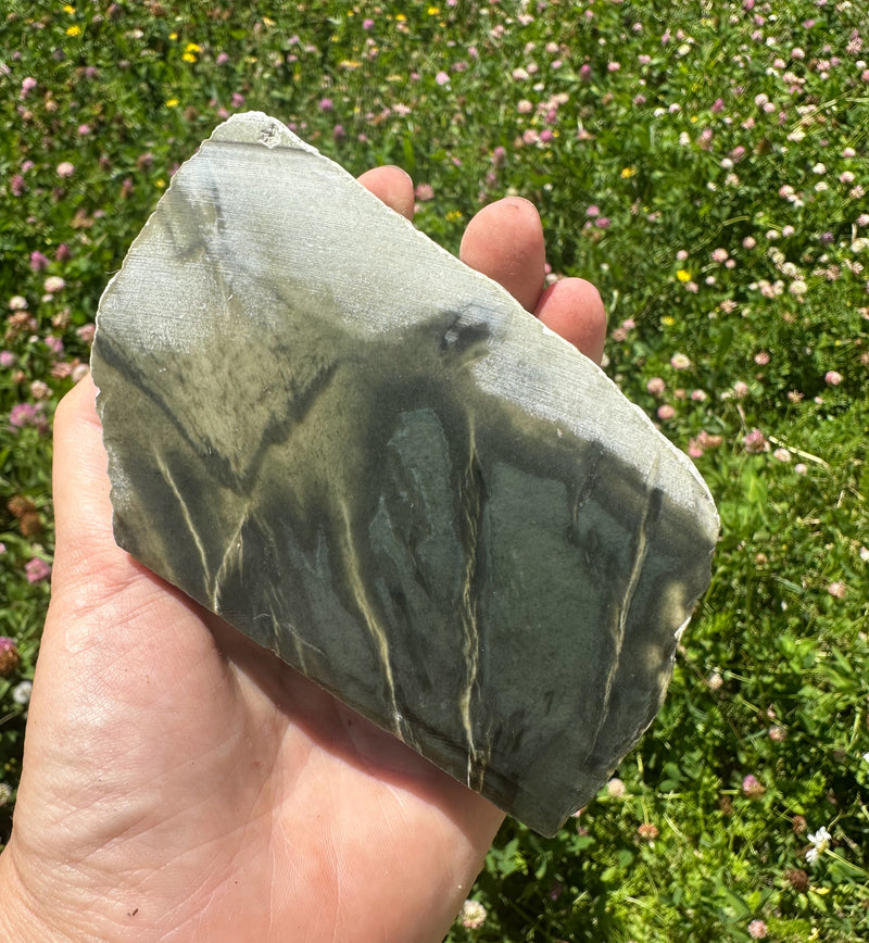 Wyoming Sage Nephrite Jade w/ pseudomorphed Quartz Crystals - 1.3