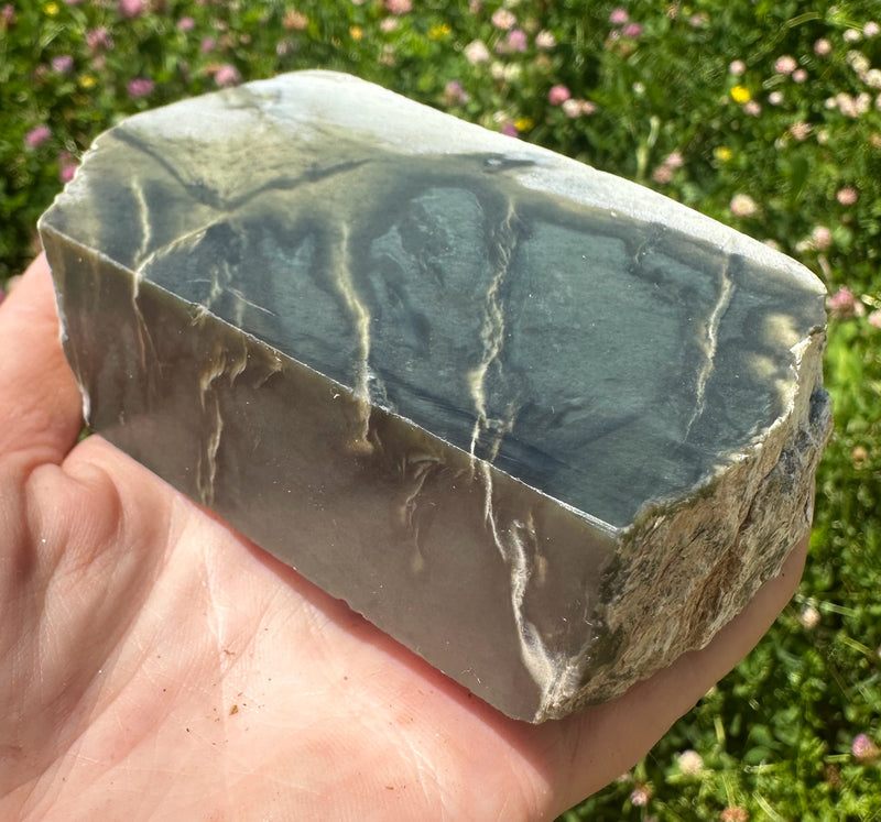 Wyoming Sage Nephrite Jade w/ pseudomorphed Quartz Crystals - 1.3