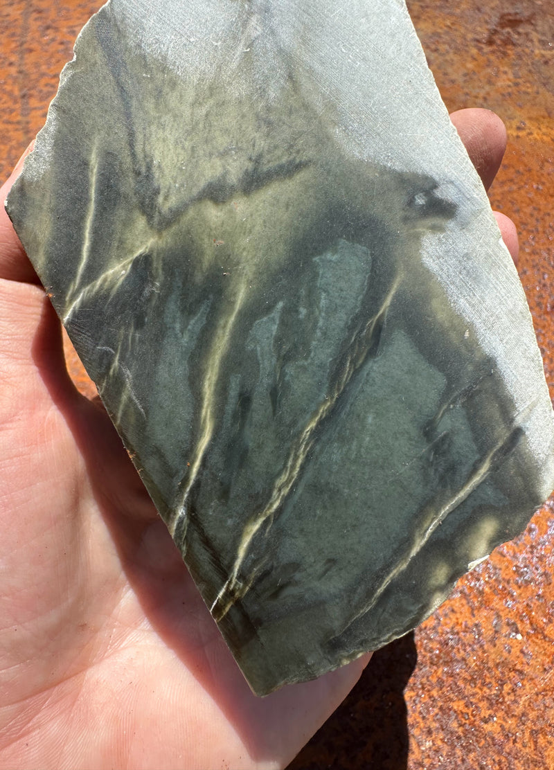 Wyoming Sage Nephrite Jade w/ pseudomorphed Quartz Crystals - 1.3