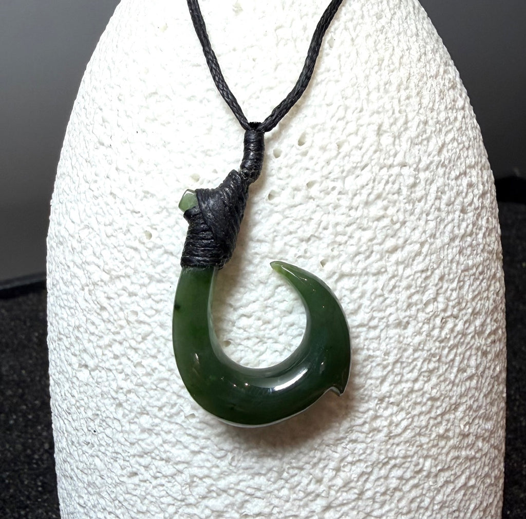 Natural Jade Fish hook Pendant - Green Jade or Black Jade