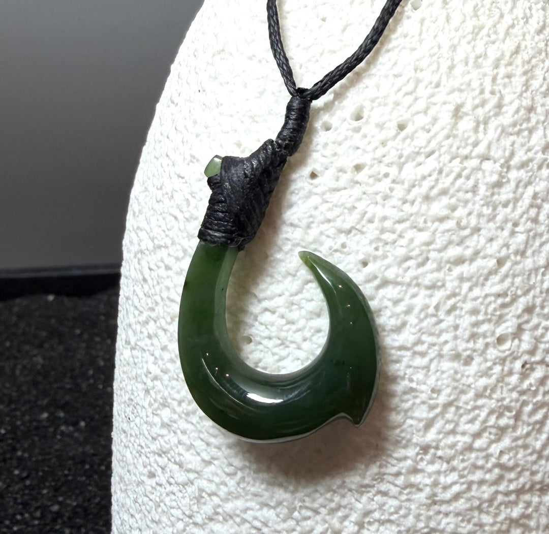 Natural Jade Fish hook Pendant - Green Jade or Black Jade