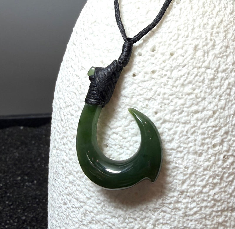 Natural Jade Fish hook Pendant - Green Jade or Black Jade
