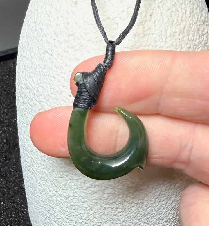 Natural Jade Fish hook Pendant - Green Jade or Black Jade