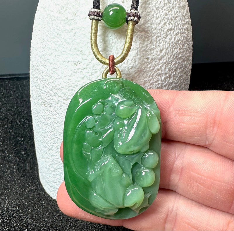 Siberian Jade Frog Pendant, Chatoyant