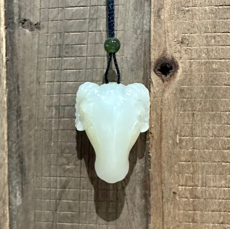 White Nephrite Jade Ram Head Pendant - Only 1