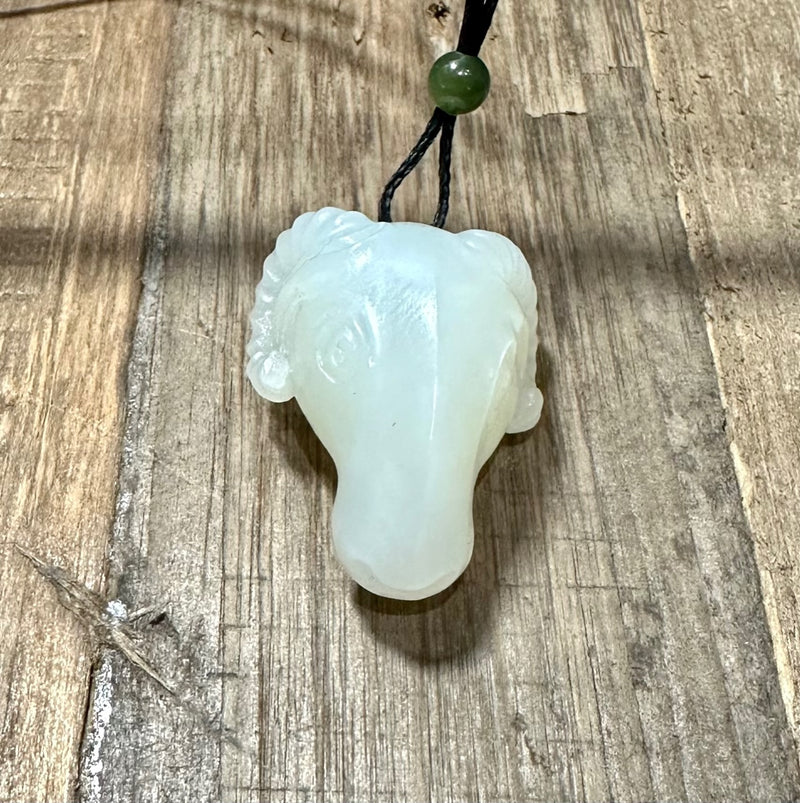 White Nephrite Jade Ram Head Pendant - Only 1
