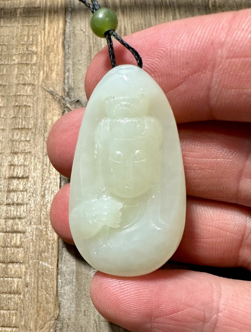 White Nephrite Jade Guanyin Pendant - Only 1