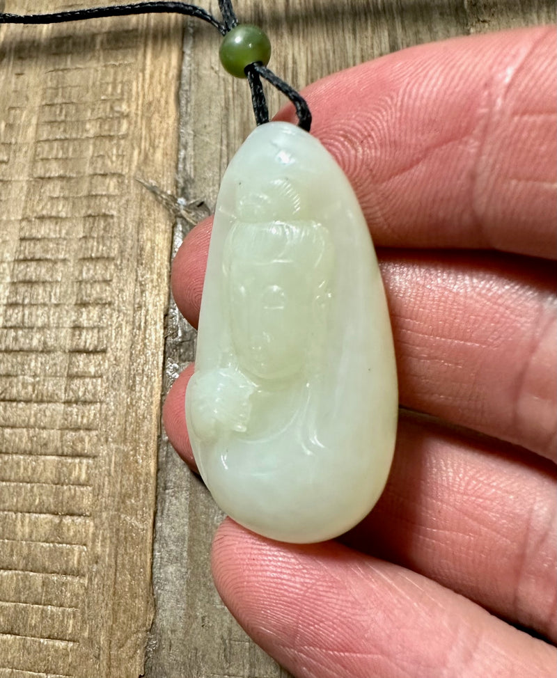 White Nephrite Jade Guanyin Pendant - Only 1