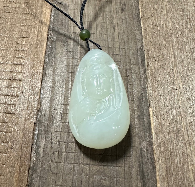 White Nephrite Jade Guanyin Pendant - Only 1