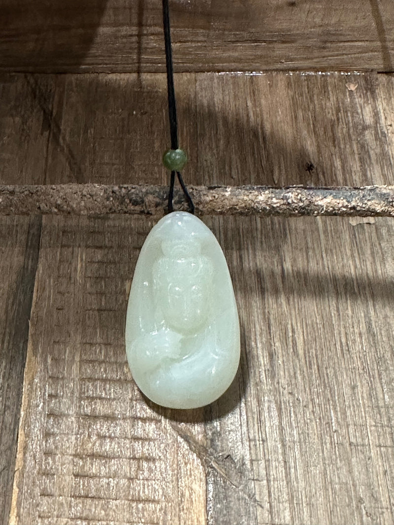 White Nephrite Jade Guanyin Pendant - Only 1