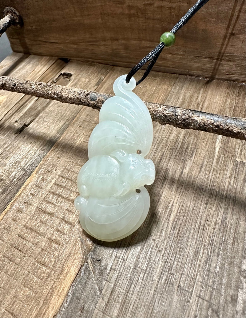 White Nephrite Jade Bat Pendant - Only 1