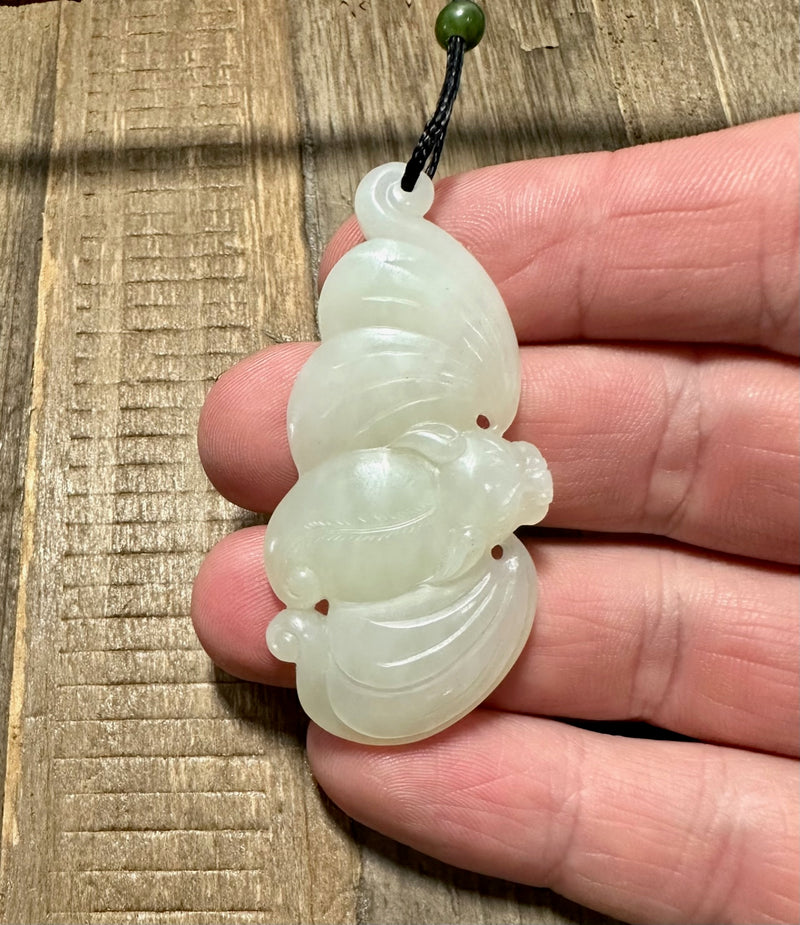 White Nephrite Jade Bat Pendant - Only 1