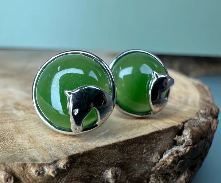 Canadian Jade Silver Horse Stud Earrings