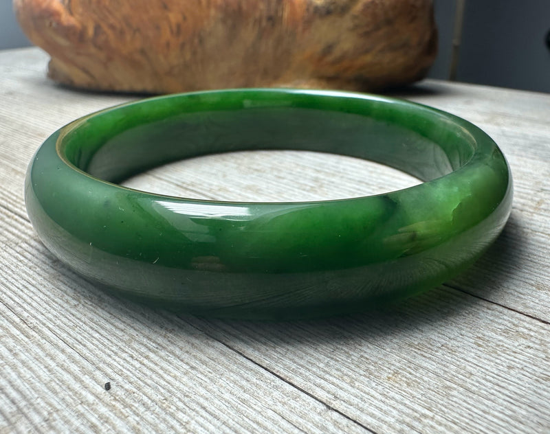 High Quality Rich Dark Green Canadian Nephrite Jade Bangle - 64.5 x 14.5mm