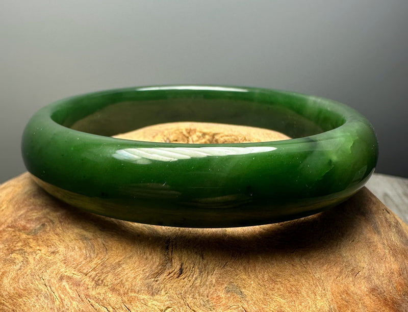 High Quality Rich Dark Green Canadian Nephrite Jade Bangle - 64.5 x 14.5mm