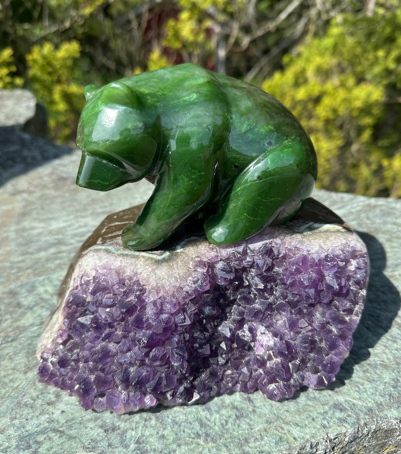 Bear Sitting on Amethyst Base
