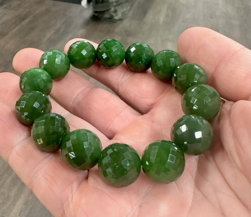 Large Faceted Jade Bead Bracelet - 16MM