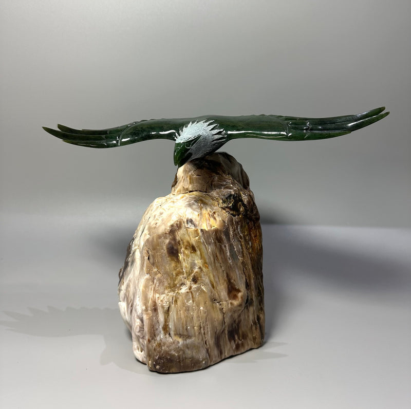 Jade Eagle On Petrified Wood