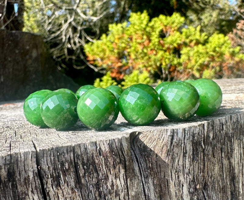 Large Faceted Jade Bead Bracelet - 16MM