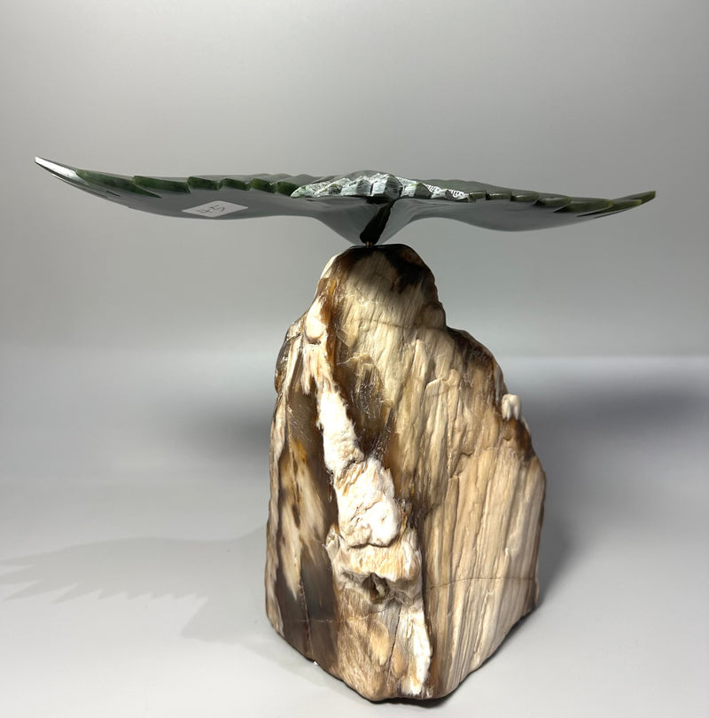 Jade Eagle On Petrified Wood