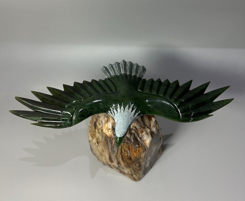Jade Eagle On Petrified Wood
