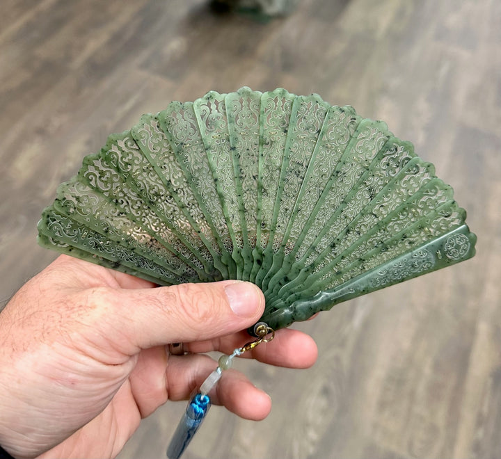 Intricate Nephrite Jade Fan - 4