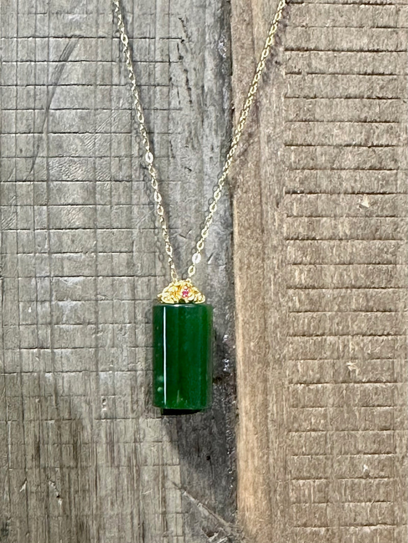 Jade Cylinder Necklace - Gold Plated