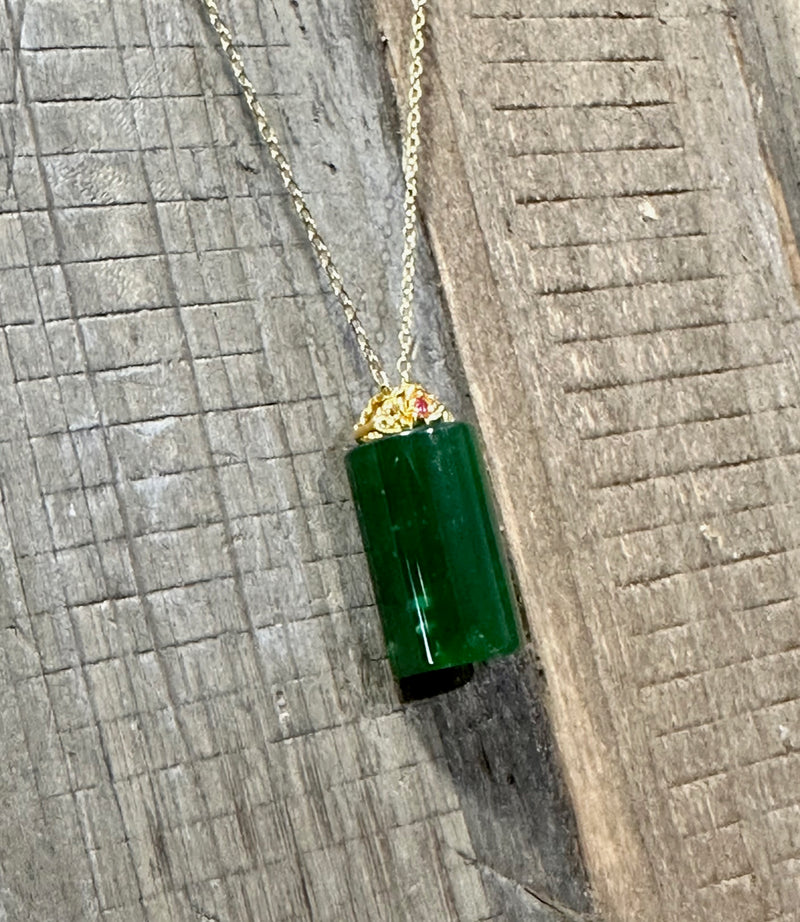 Jade Cylinder Necklace - Gold Plated
