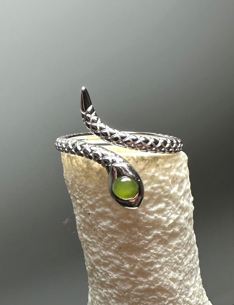 Silver and Jade Snake Ring