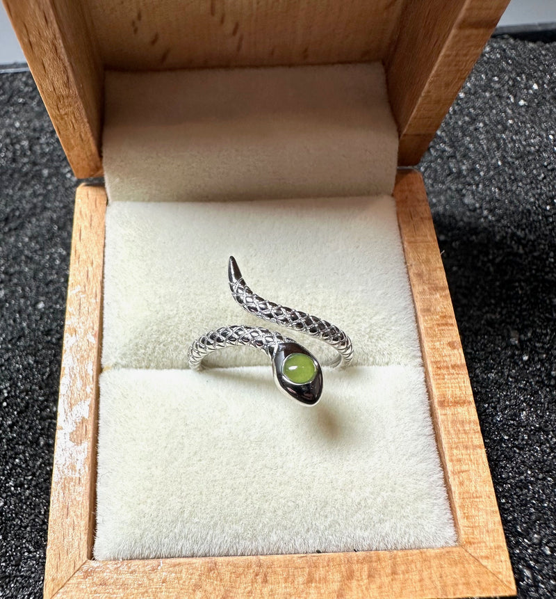 Silver and Jade Snake Ring