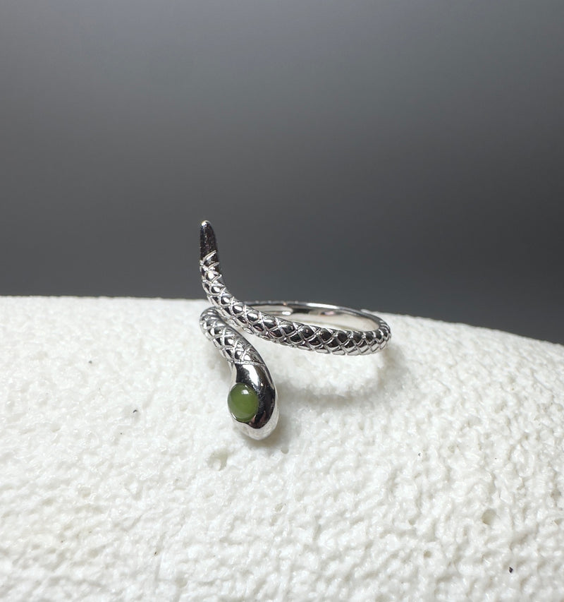 Silver and Jade Snake Ring
