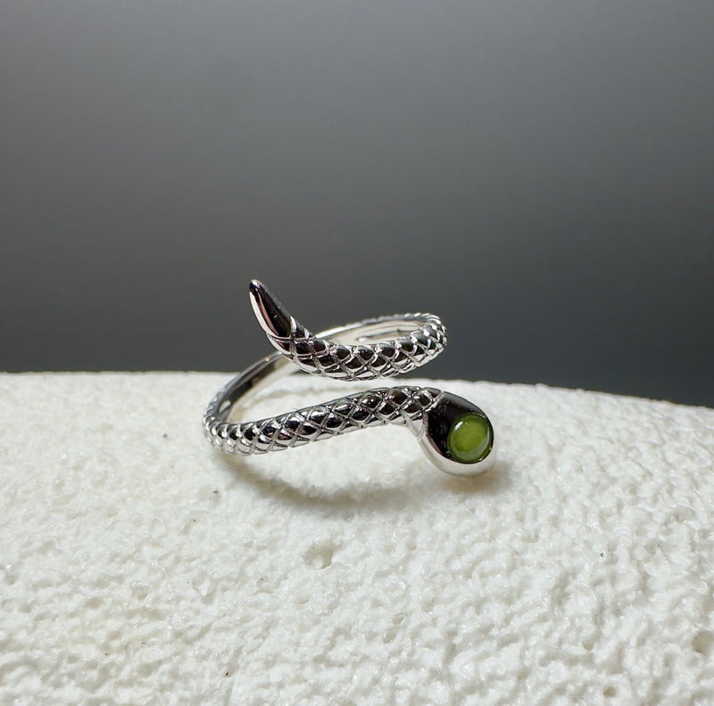 Silver and Jade Snake Ring