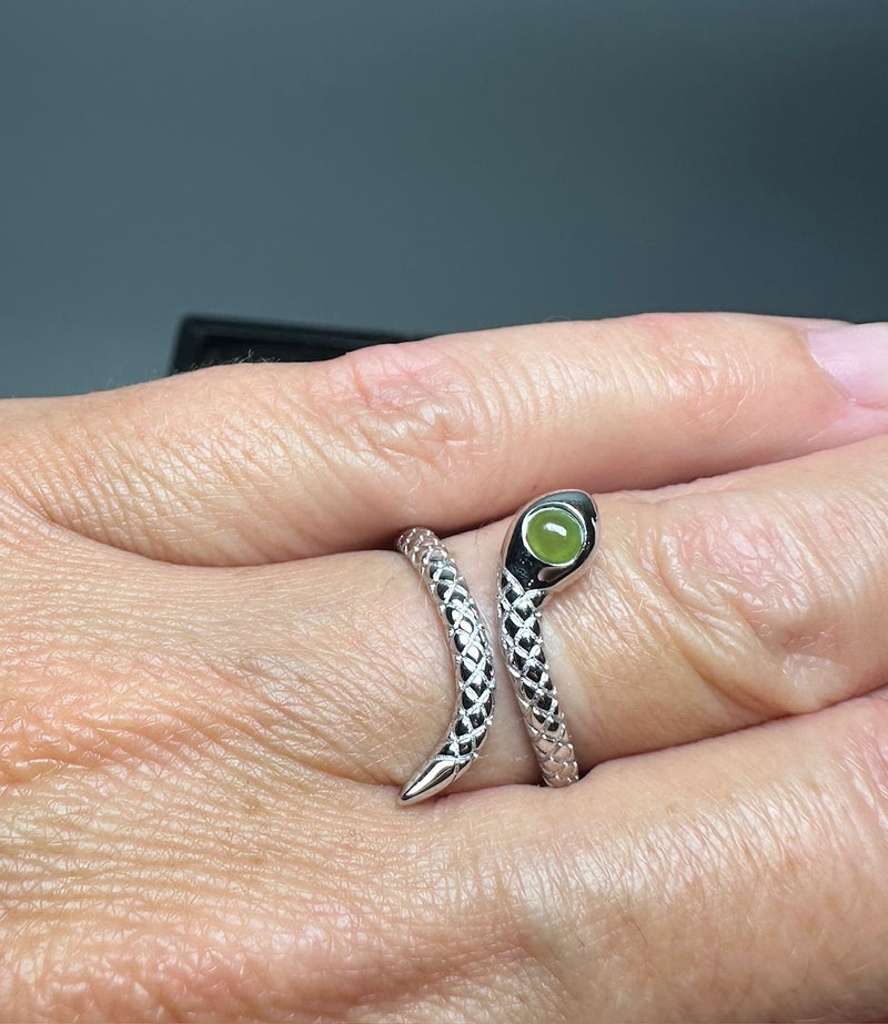 Silver and Jade Snake Ring