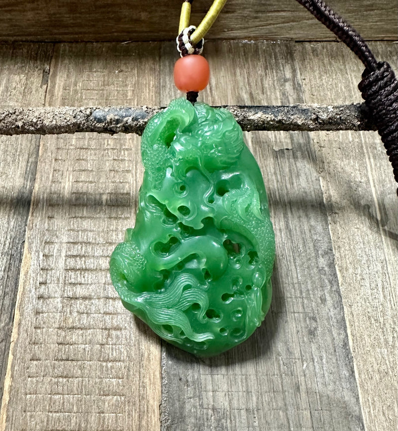 AA Siberian Nephrite Jade Dragon Pendant