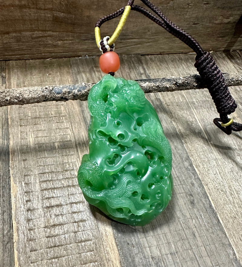 AA Siberian Nephrite Jade Dragon Pendant