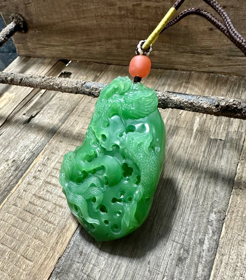 AA Siberian Nephrite Jade Dragon Pendant