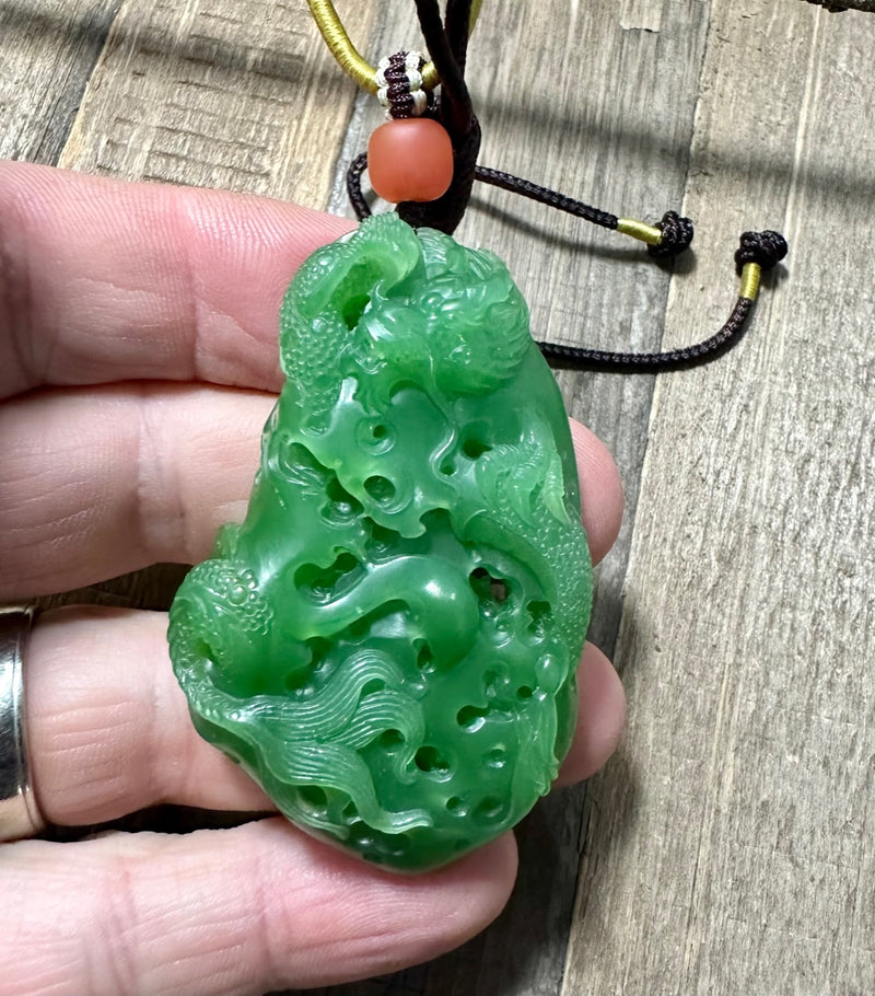 AA Siberian Nephrite Jade Dragon Pendant