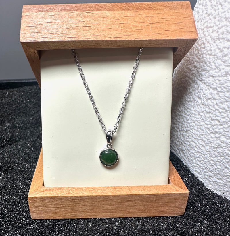 Dainty Silver and Jade Pendant - 6mm -4594