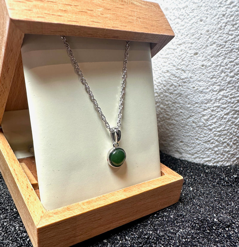 Dainty Silver and Jade Pendant - 6mm -4594