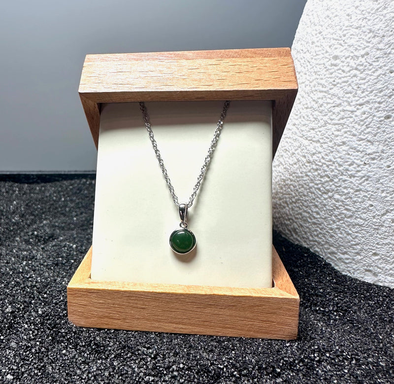 Dainty Silver and Jade Pendant - 6mm -4594