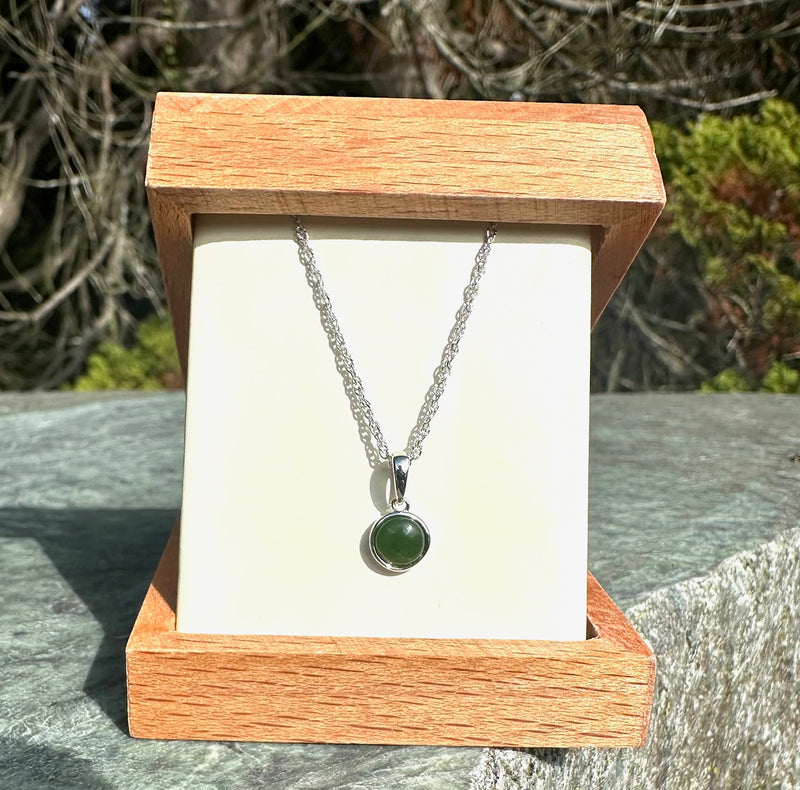 Dainty Silver and Jade Pendant - 6mm -4594